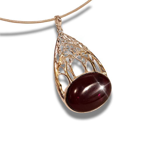 Click to view detail for HW-074 Pendant, Oval Amber In Silver Trees $220